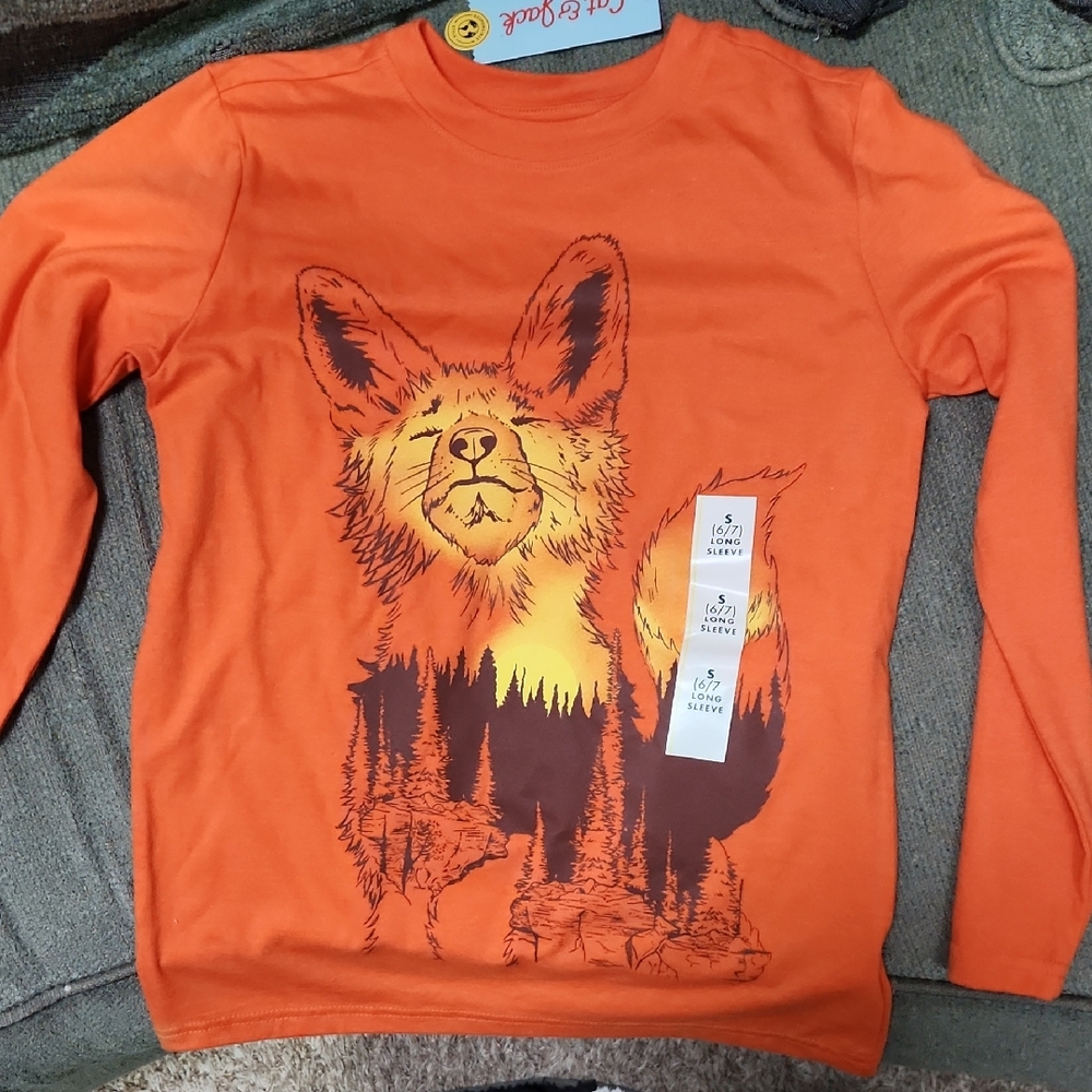 Cat & Jack Orange Fox Long Sleeve Tee